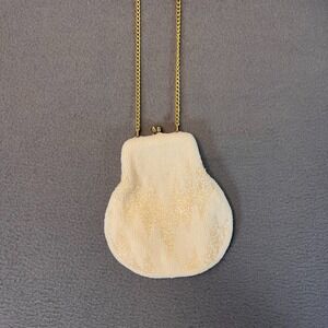 Walborg Small Beaded Evening Bag Champagne Coin Purse Gold‎ Tone Chain Vintage